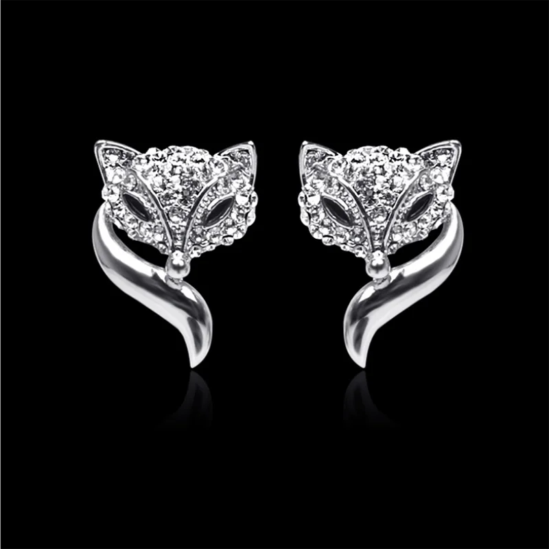 925 Серебряная игла полная дрель лиса личности серьги Женская мода тренд