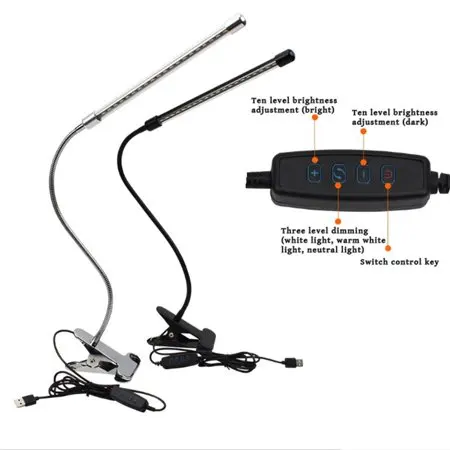 Светодиодный настольная лампа прищепка 20 LED гибкая 60см с регулировкой яркости и