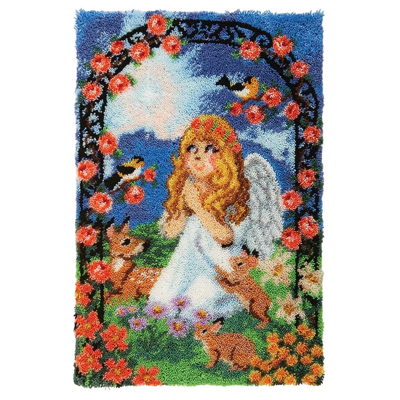 

Latch Hook Kits Garden Angel Wall Hanging DIY Carpet Rug Pre-Printed Canvas with Non-Skid Backing Floor Mat 69x102cm
