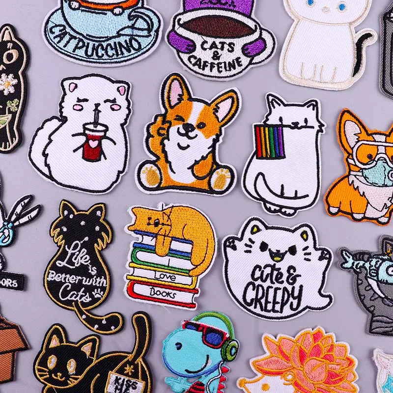 

Cartoon Patch Animal Patches For Clothes Embroidery For Clothing Dog Cat Patch Iron On Patches On Clothes Stripe Badges Applique