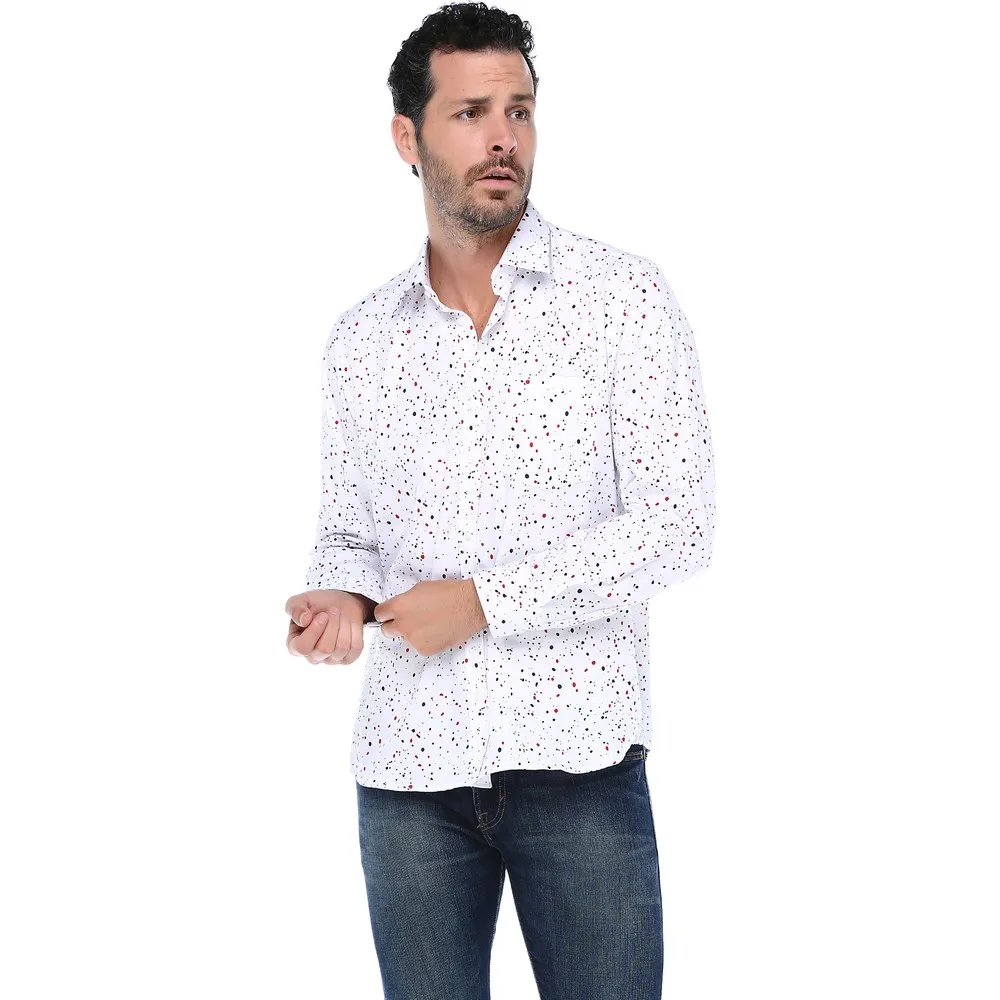 

Varetta white men's shirt Printed Polka Dot Shirt Casual shirts for men long sleeve man shirts regular men shirts made in Turkey