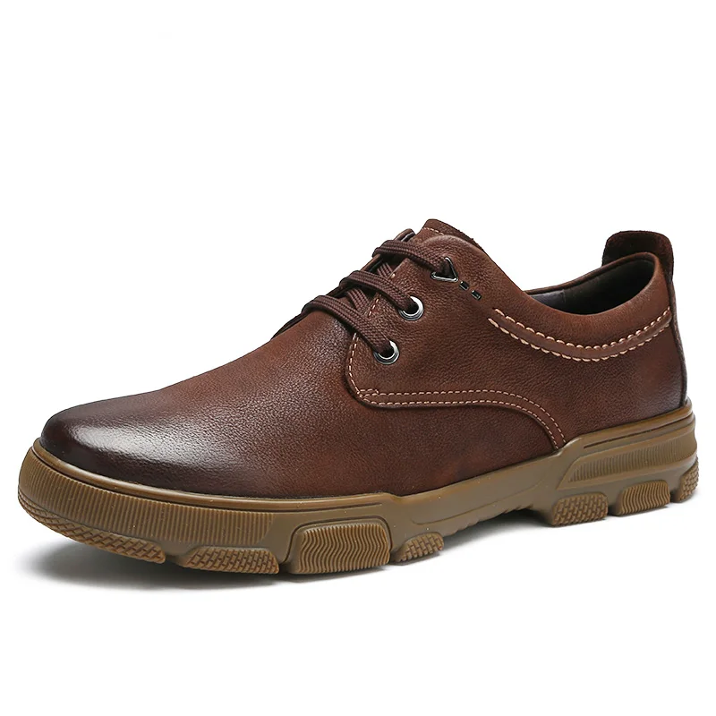 A932188010Brown Новинка; Мужская обувь из натуральной кожи; мужские деловые трендовые легкие удобные матовые износостойкие Нескользящие повседневные туфли - Цвет: A932188010Brown