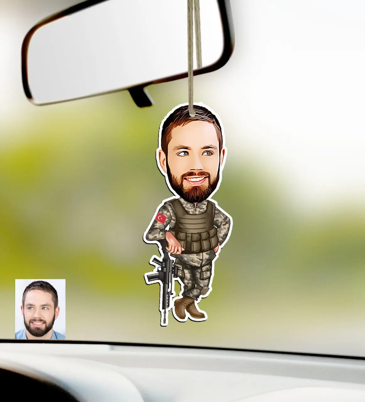 

Personalized Soldier Caricature Of Wood Car Rearview Mirror Süsü-2