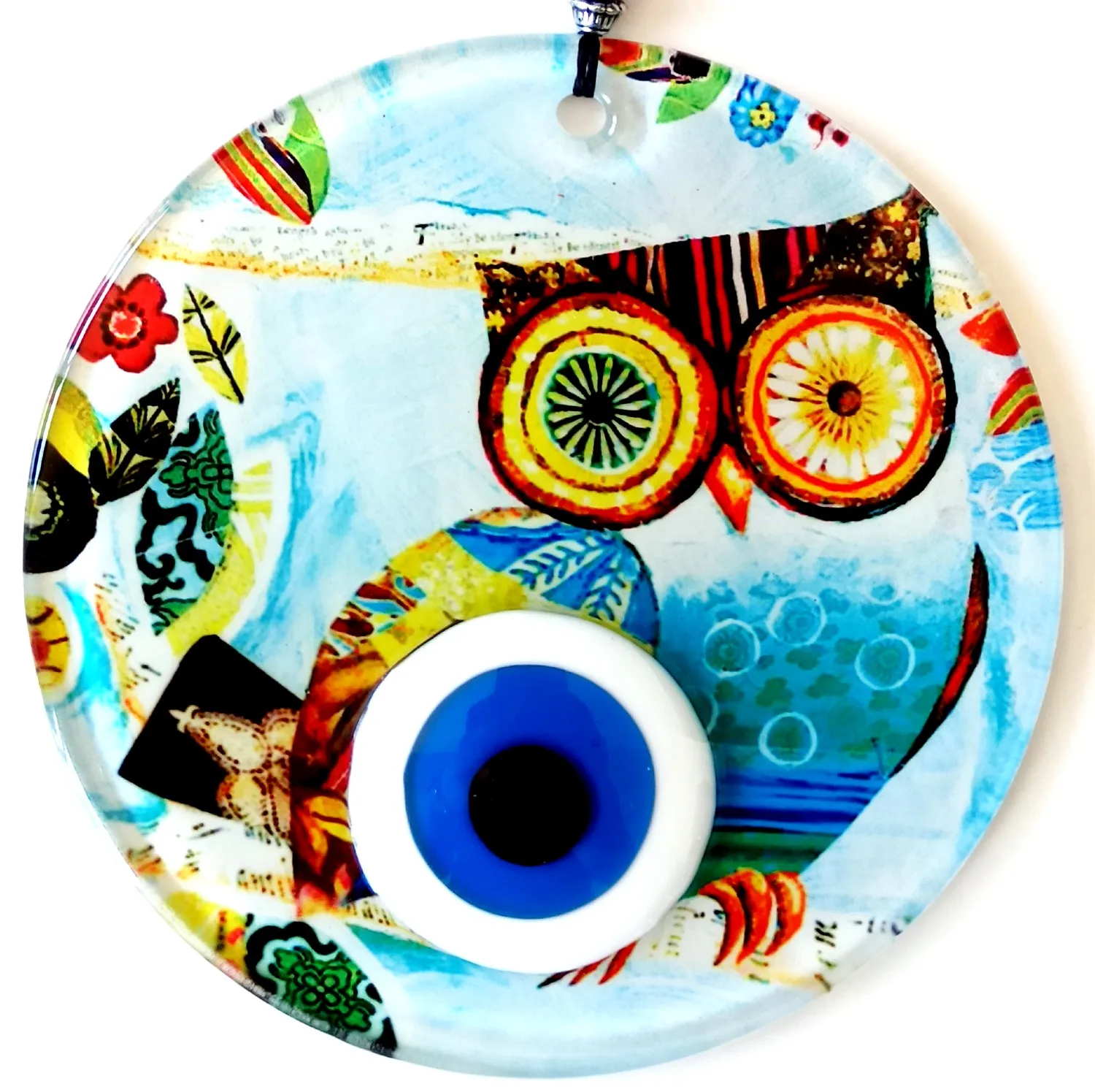 Scholar Owl 12 Centimeter Evil Eye Bead Fusion Glass Wall Decoration