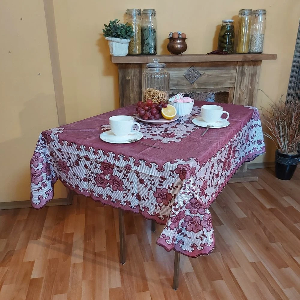 Скатерть виниловая прямоугольная Fine Lace JD938 для кухни с рисунком нарядная | Дом и