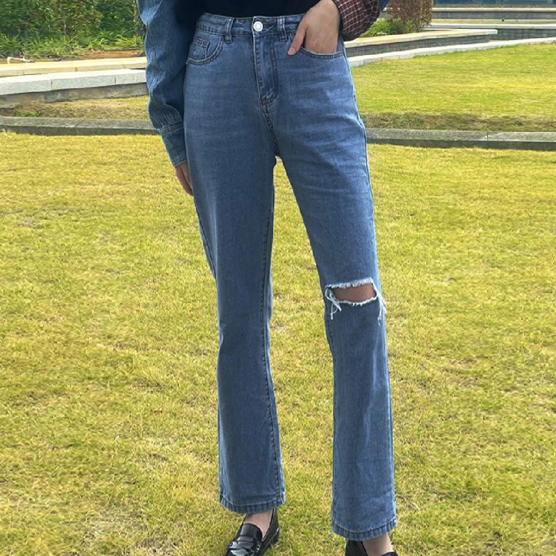 Рваные прямые мешковатые джинсы женские повседневные уличные штаны бойфренды с