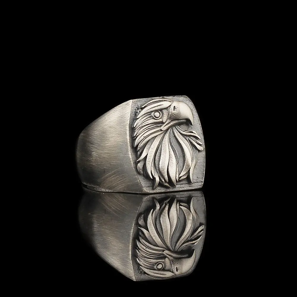 

Solid 925 Sterling Silver Ring with Eagle Head Figured for Mens Vintage Handmade Rings Birthday Gifts Gifts for Men