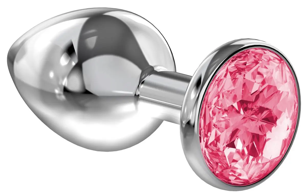 Большая серебристая анальная пробка Diamond Pink Sparkle Large с розовым кристаллом 8