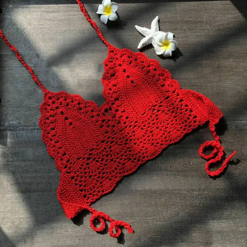 Сексуальное пуш ап бикини Топ Для женщин крючком Бохо пляжные маечки С Рисунком