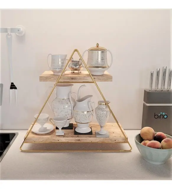 

Triangle Table Service Rack Decorative Gold Color Wooden Editor Organizer Kitchen Rack Bathroom Shelf