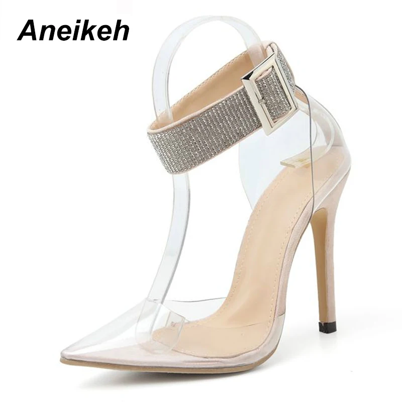apricot Aneikeh/ пикантные летние туфли с украшениями в виде кристаллов ПВХ силиконовые стельки для защиты от натирания ног туфли женские вечерние шпильки; туфли-лодочки из двух элементов; размеры 35–42 - Цвет: apricot