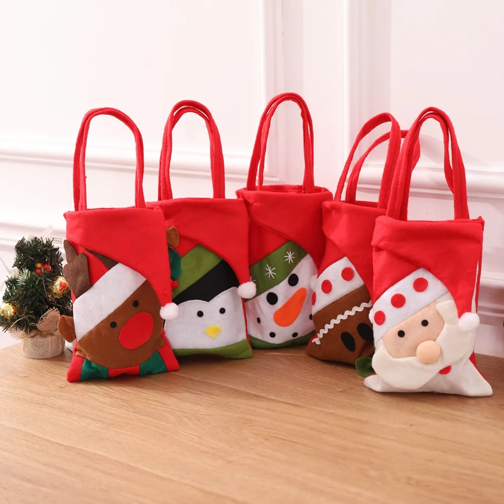 

Christmas Gift Bags 3D Santa Claus Elk Snowman Tote Bags Xmas Goodie Candy Bag for Noel Christmas Party Home Decor Navidad Gifts