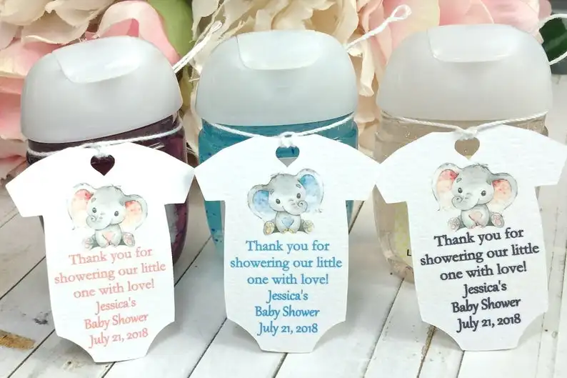 На заказ любой язык Слоник для детского дня рождения бирка, Baby shower Спасибо тег, дезинфицирующее средство для рук этикетка, дезинфицирующее средство для рук этикетка