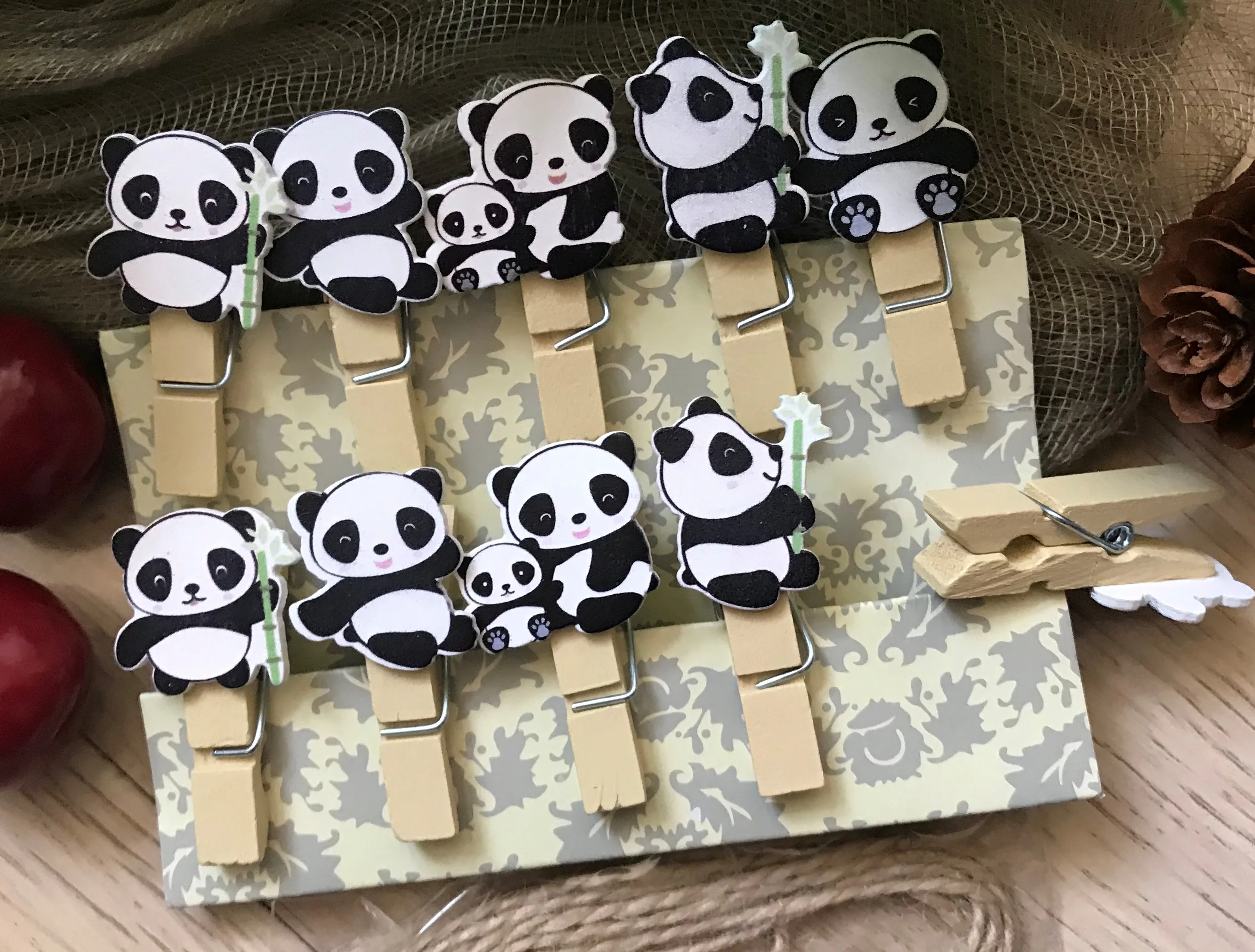 120 штук панда деревянная рамка для фото бумага колышки контактный прищепка