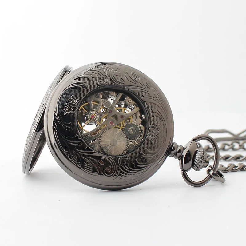 Vintage Blue Glamour Pocket Watches Mechanical Automatic Steampunk Retro Bronze Unisex Pocket&Fob Chain Watches reloj hombre