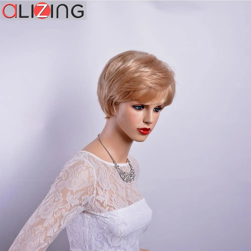 

Alizing Short Wigs with Bangs Synthetic Brown Heat Resistant Straight Hair for African American Women Daily False Cosplay