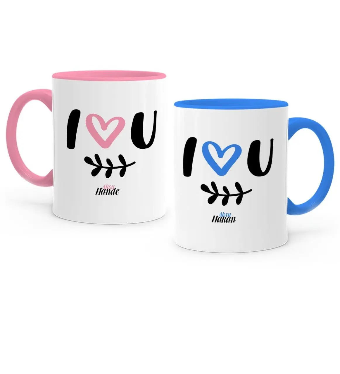 

Personalized Dual I Love You Pink & Blue Lovers Mug Cup Set-3
