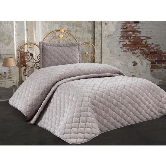 

YOUR WONDERFUL COVER Lima Velvet Filled Single Bedspread Gray FREE SHİİPİNG