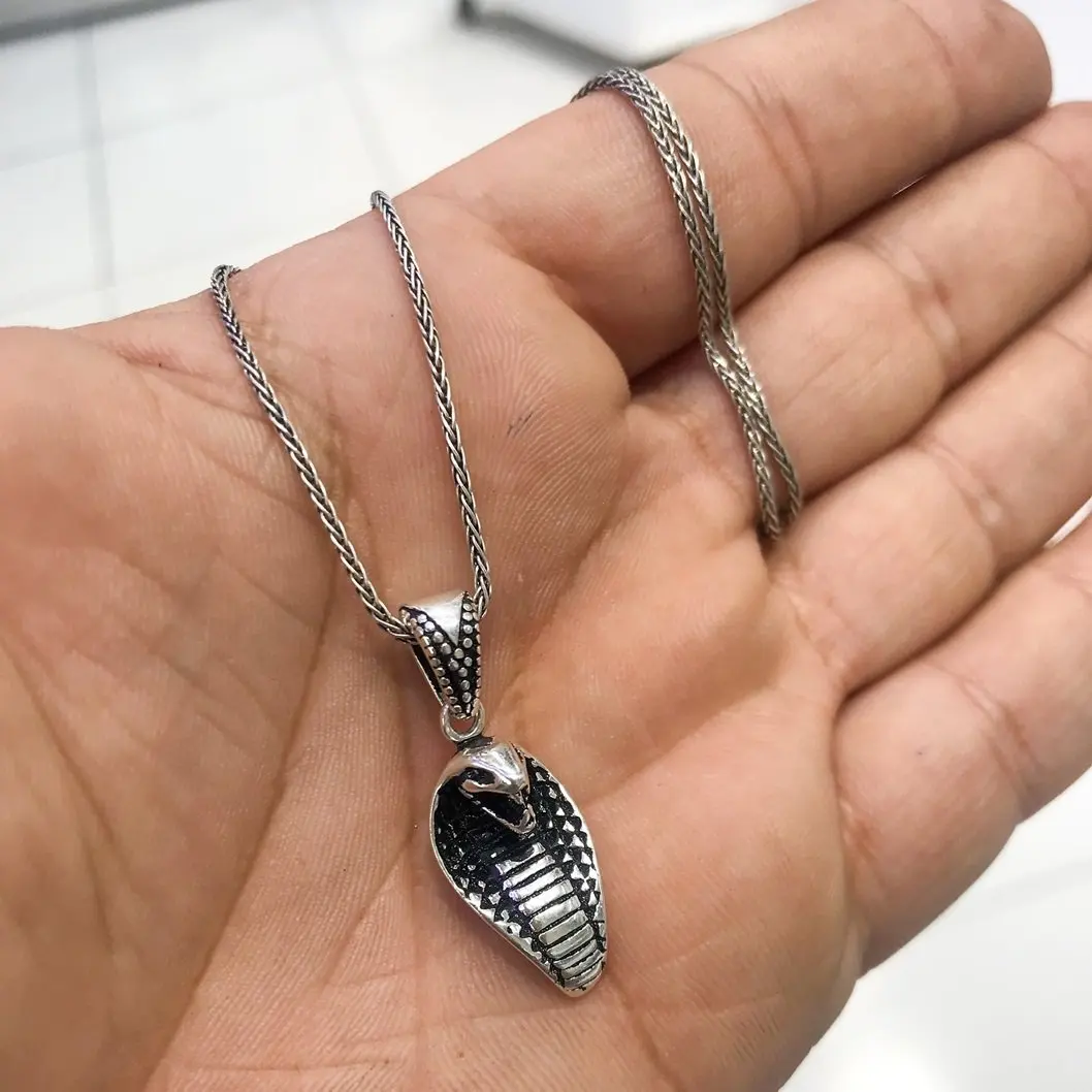 

Cobra Head Silver Necklace Fox Tail Chain Male Necklace