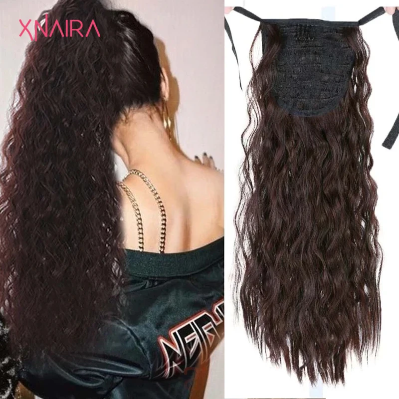 

Xnaira Synthetic Drawstring Ponytail Long Afro Kinky Curly Pony Tail Natural Fake Clip In Hair Extensions Heat Resistant Fiber