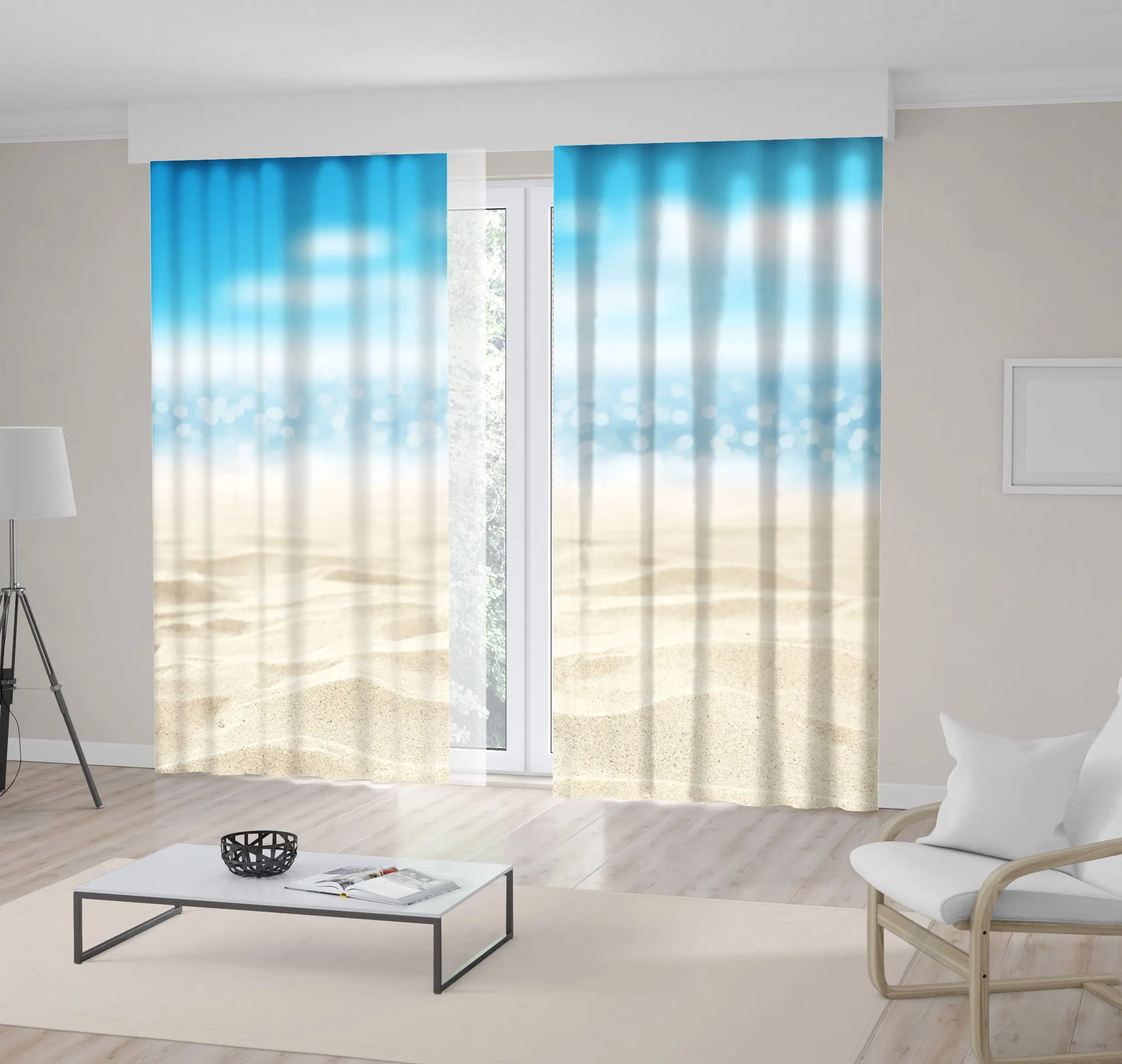 

Curtain Sand Ocean and Sky Sunny Summer Days Horse Beach Nature Relaxing Scene Beige Blue