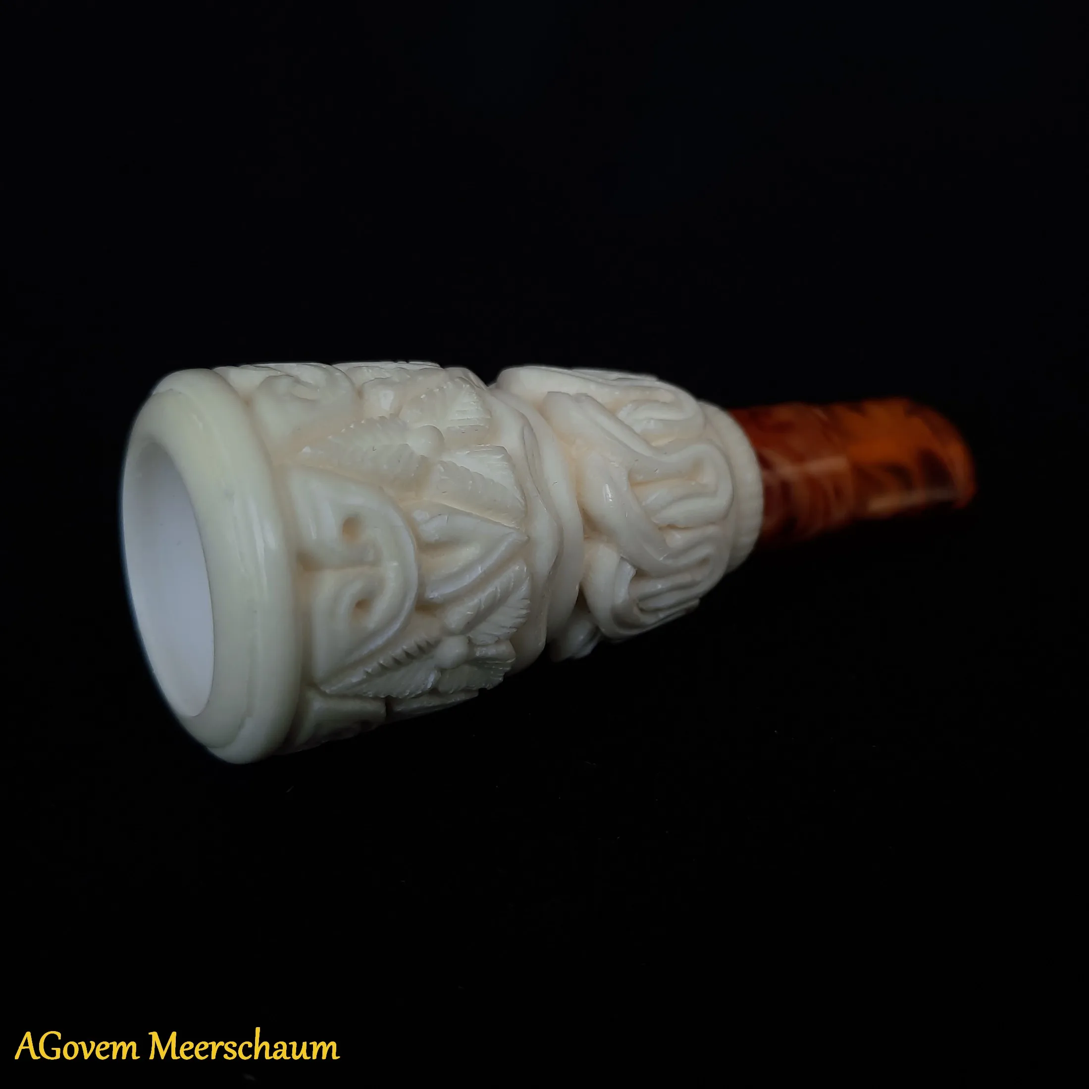 

Handcarved AGovem Meerschaum Cigar Holder Handmade Mouthpiece Tip Humidor Tobacco Case Vintage Box AGM-21