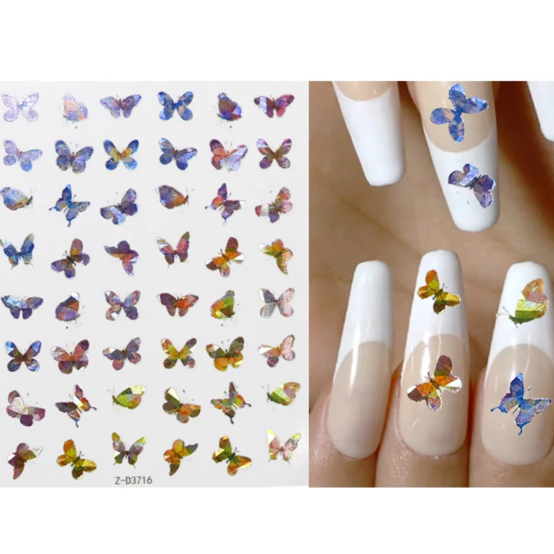 

1pc Butterfly Stickers for Nails, Holographic Nail Stickers Butterfly Design DIY Phone Cover Accessories Nail Art Decorations