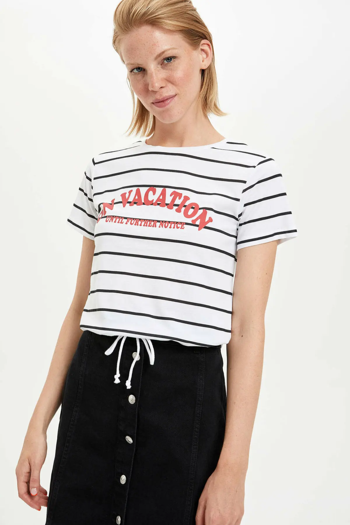 Женская футболка с коротким рукавом DeFacto хлопковые топы в полоску круглым