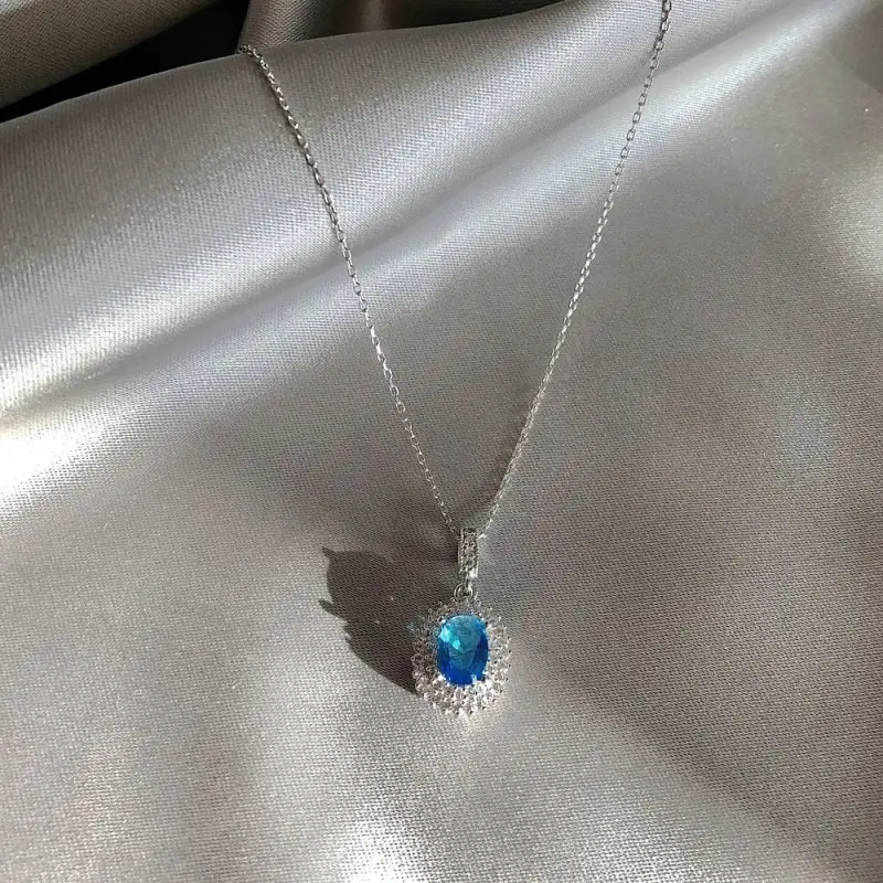

Blue Fantasy Stone 925 Sterling Silver Necklace Women Girls Gift Jewelry Accessories Fashion Handmade Elegant Chain