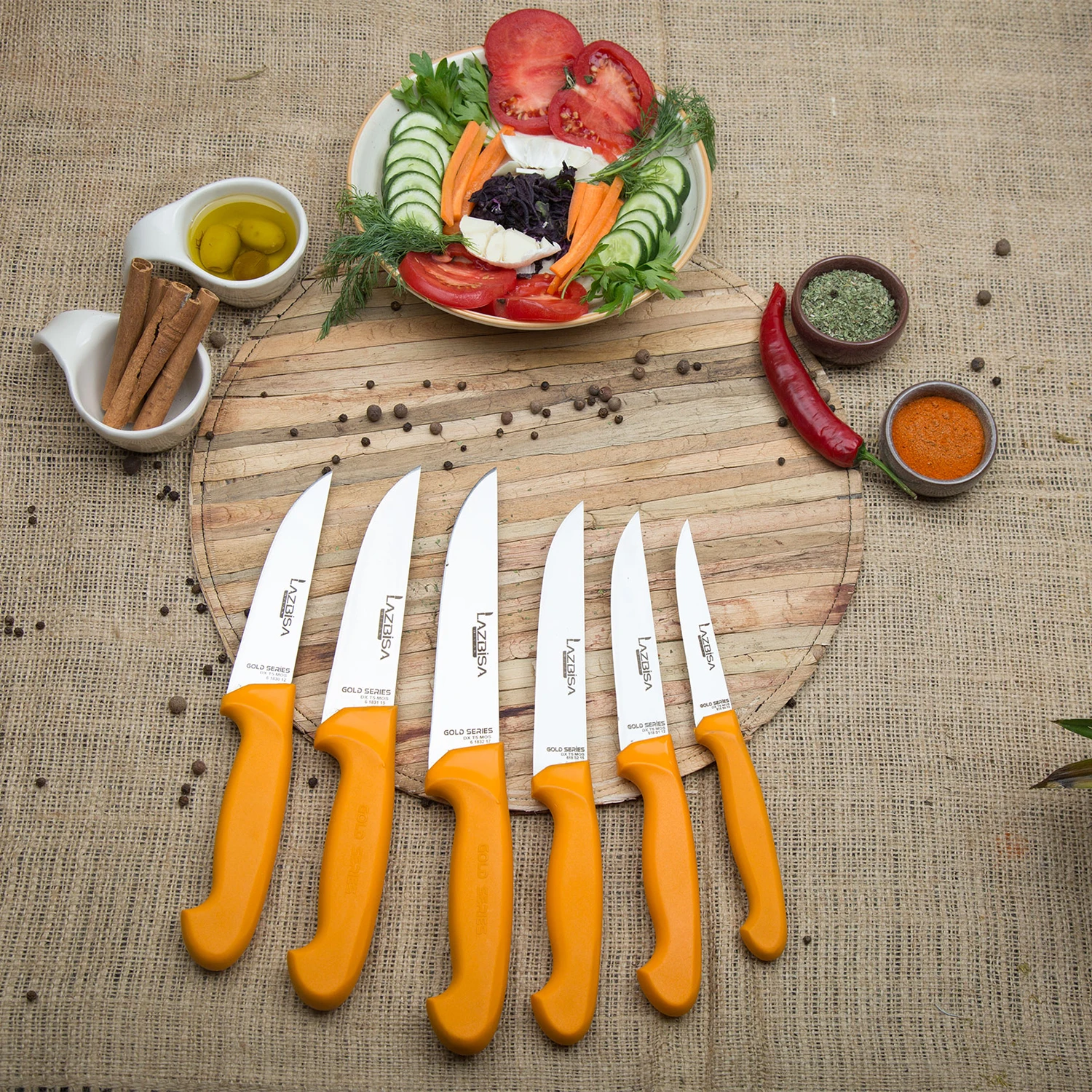

Lazbisa Kitchen Knife Set Meat Sacrifice Butcher Vegetable Fruit Bread Knife Gold Series Set of 6