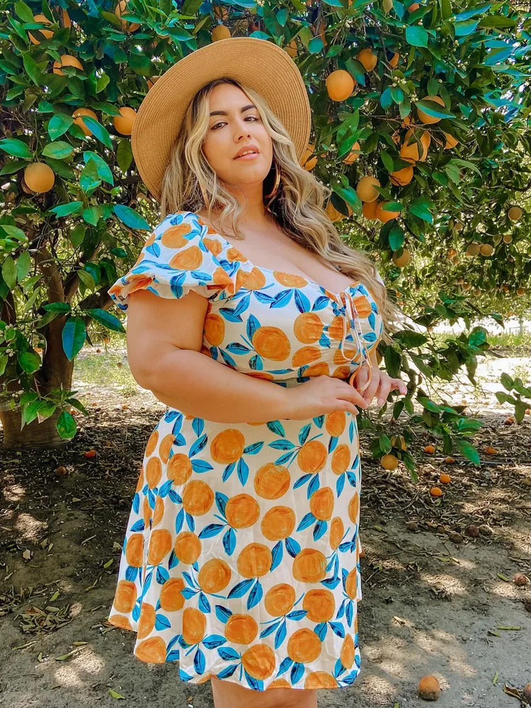 

Plus Size Dresses for Women Fashion Ruffle Cuff Fruit Print Elegant Mini Dress Short Sleeve Summer Casual Dress Party Outfits