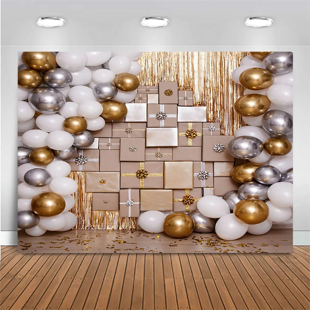 

Mocsicka Women Birthday Party Decoration Backdrop for Photography Gold Silver Balloons Gifts Photoshoot Photo Studio Photocall
