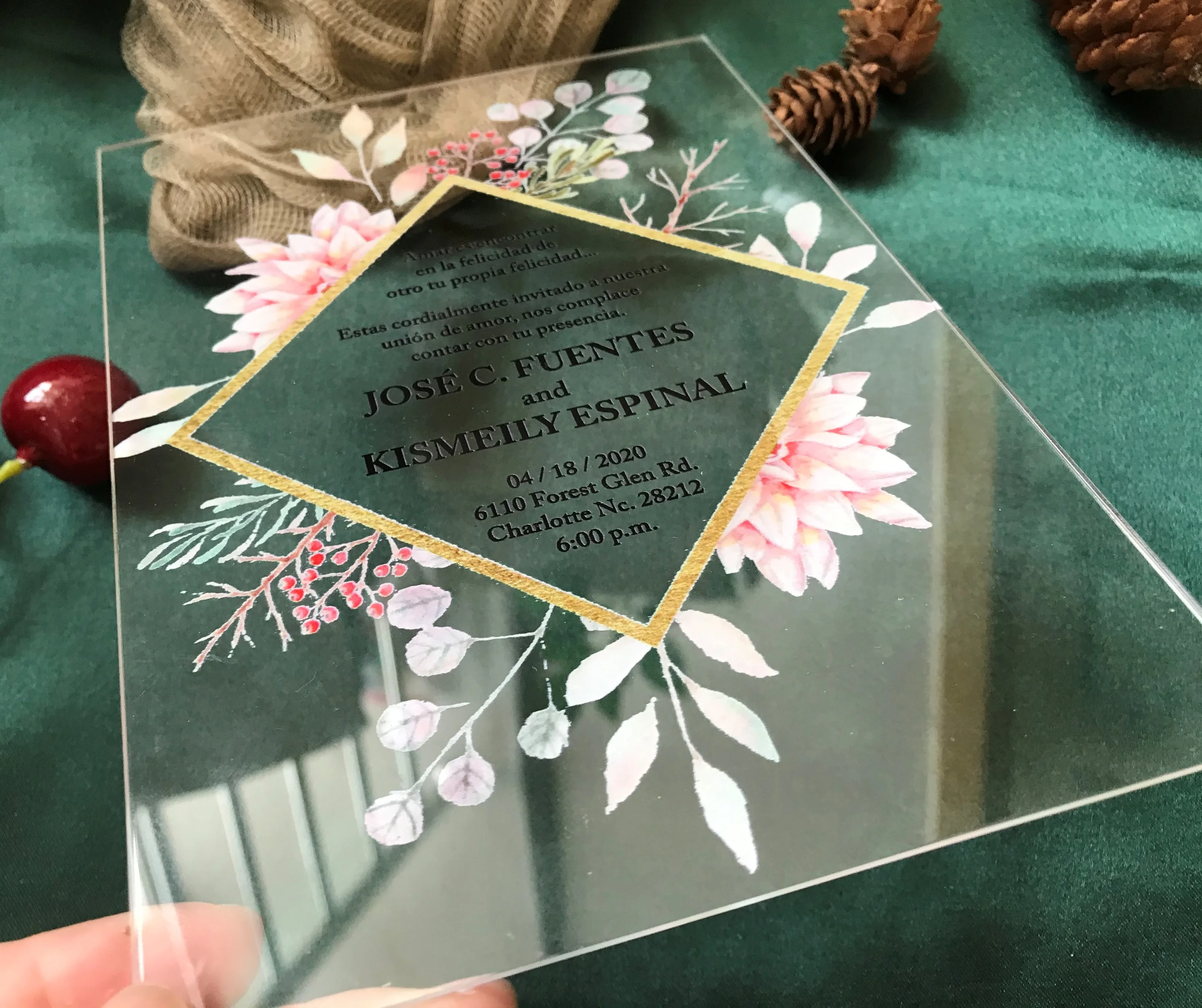 Бесплатная доставка 10 шт. акриловых свадебных приглашений с индивидуальным