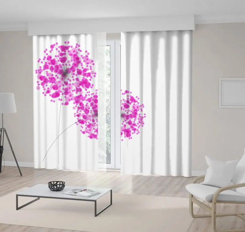 

Curtain Abstract Flowers Dandelion Wildflowers Romantic Futuristic Modern Artwork Fuchsia White