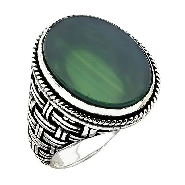 

Мужское плетеное кольцо из серебра 925 пробы с овальным зеленым агатом