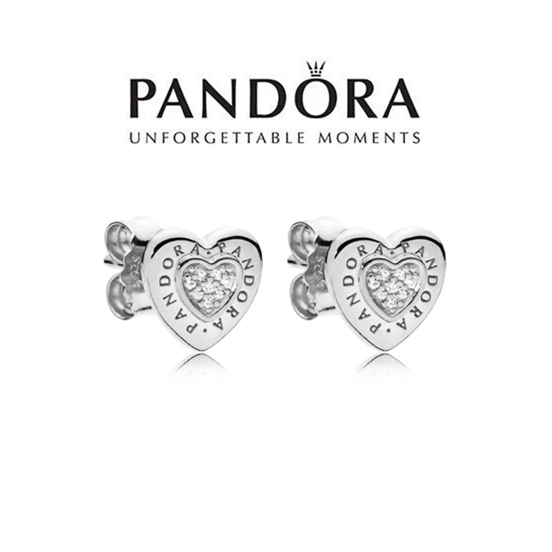 

New PANDORA S925 Silver Heart-shaped Stud Earrings Gift With Box