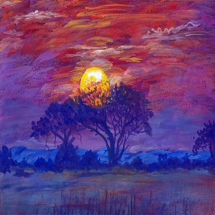 

Curtain African Landscape Desert Trees Wild Nature Sunrise Magical View Printed Purple Yellow Blue