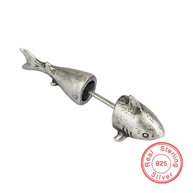Серьги-кольца из серебра 100% пробы для мужчин и женщин, креативные Винтажные Украшения в готическом стиле, в стиле панк с океанскими животным...