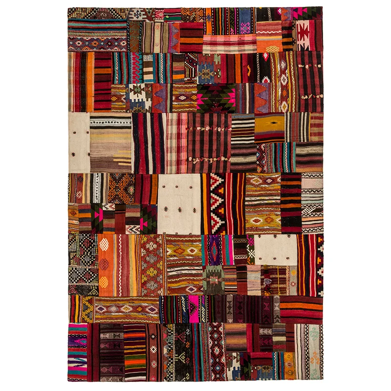 

Turkish Patchwork Kilim Rug, 9x6 Large Hand Stitched Rag Rug, Over Size Recycled Kilim Rug, Decorative Patchwork Rugs