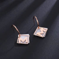new korean fashion big double square m letter rose gold color half hoop pendant dangle earrings women luxury charm party jewelry