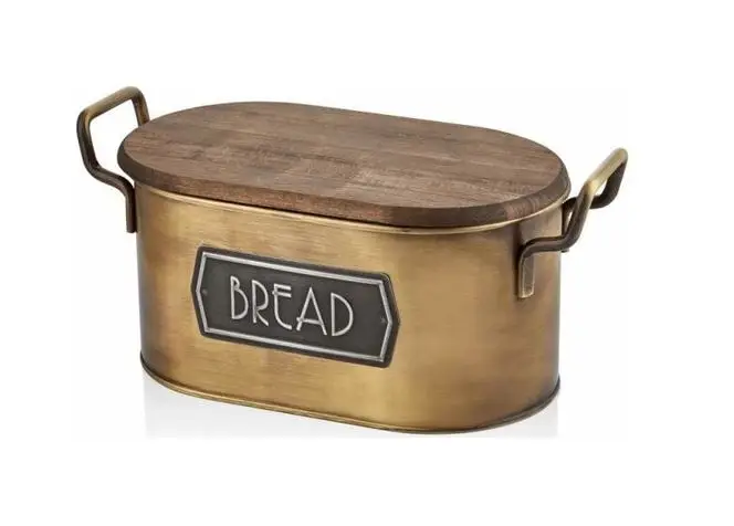 

The Mia Galvanized Bread Storage Container bamboo cutting board with cover metal aparatif box handles kitchen modern design