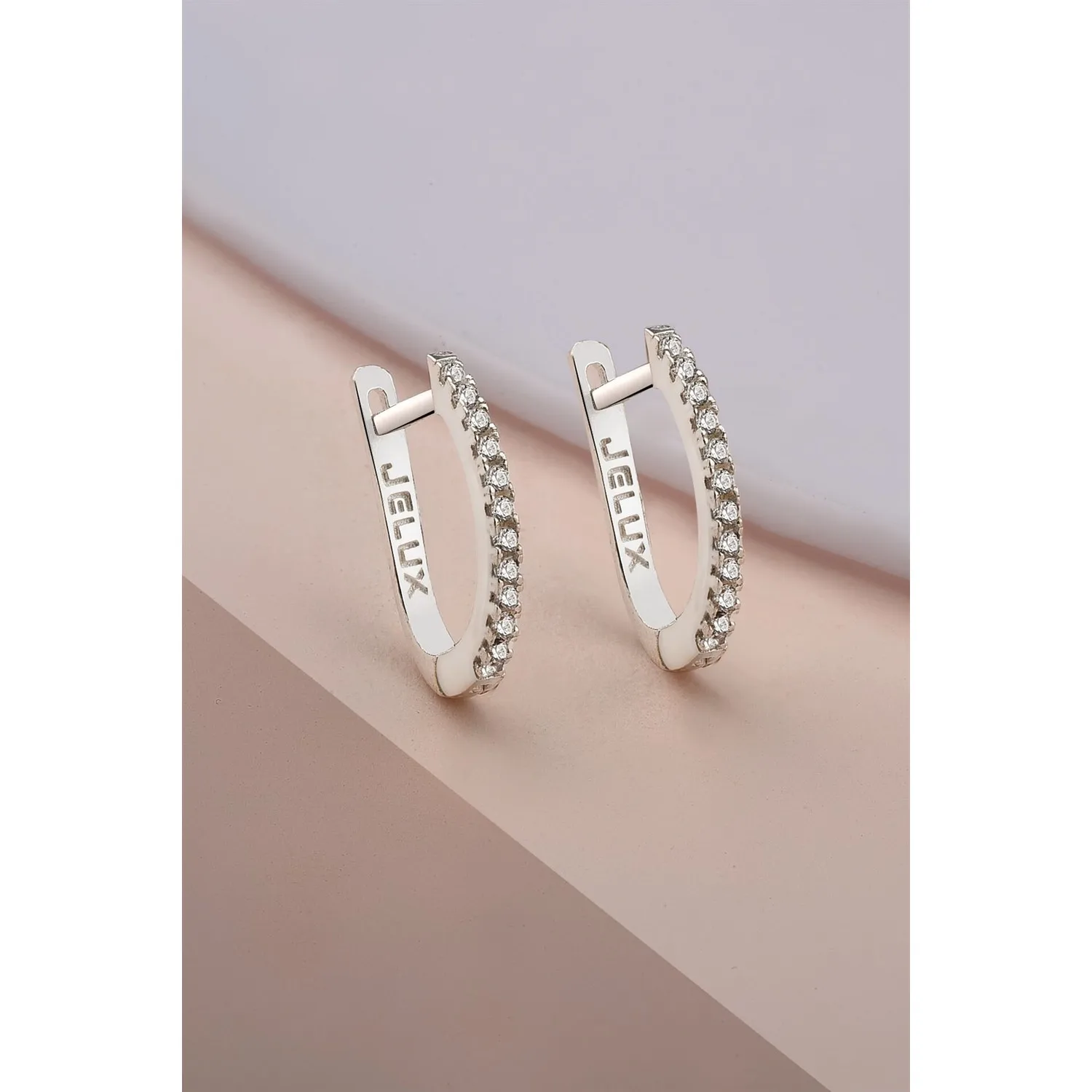 

925 Sterling Women's Half Round Water Way Zircon Stone Real Silver Earrings Turkish Made Stylish Design HBV00000ZK2XH