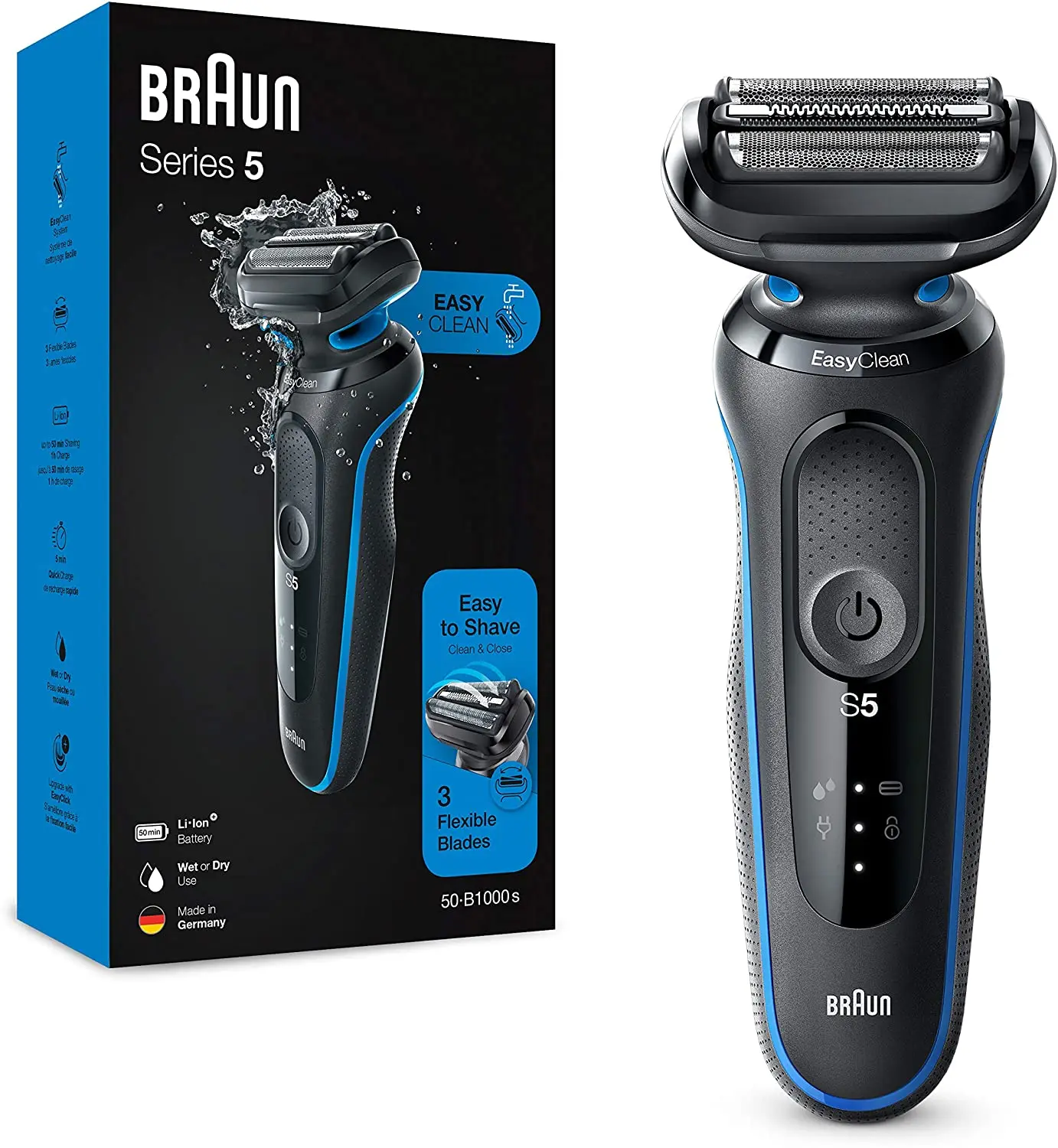 

Электробритва Braun Series 5 50-B1000s для мужчин с точным триммером, Влажная и сухая, европейская вилка, немецкое качество, Моющиеся гибкие лезвия