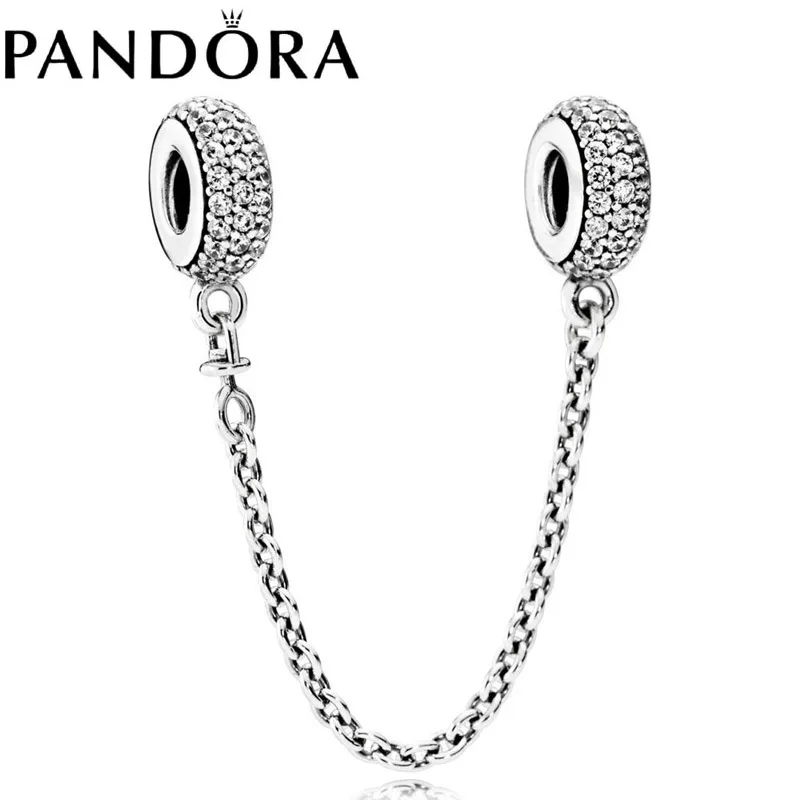 

High Quality Fashion Jewelry PANDORA S925 Silver Safety Chain Charm For Bracelets DIY string ornaments With Gift Box