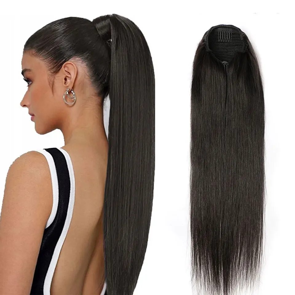 

Straight Ponytail Human Hair Clip In Hair Extensions For Black Women Brazilian Remy Drawstring Pony Tail Human Natural Hairpiece