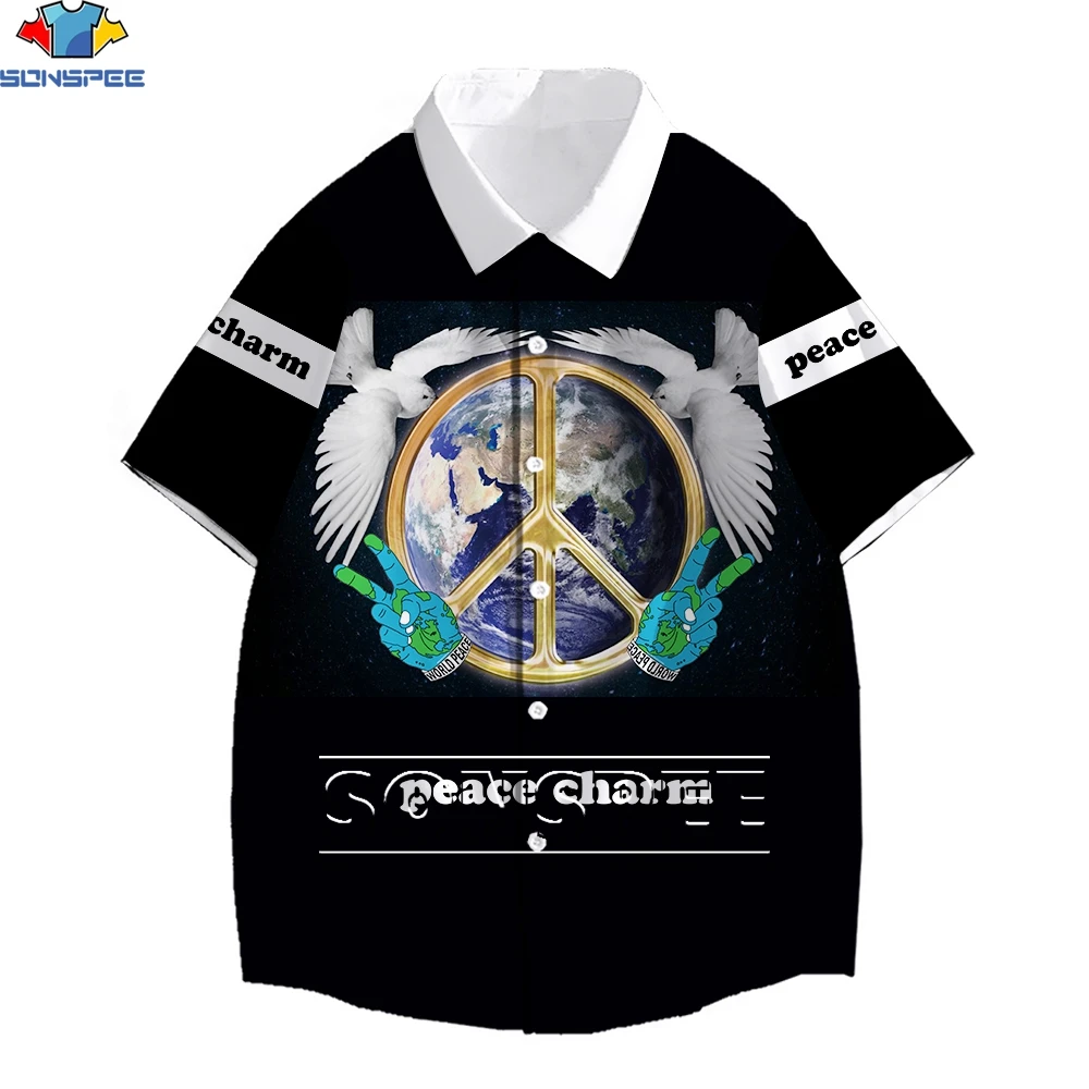 

SONSPEE Men's Shirt Peace Dove Rune Earth Logo 3D Digital Print Short Shirt Men's Street Hawaii Retro Shirt Harajuku Men's Top