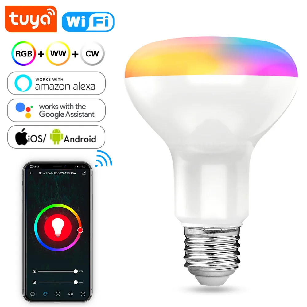 

Умная Светодиодная лампа Tuya с Wi-Fi, 15 Вт, с регулировкой яркости