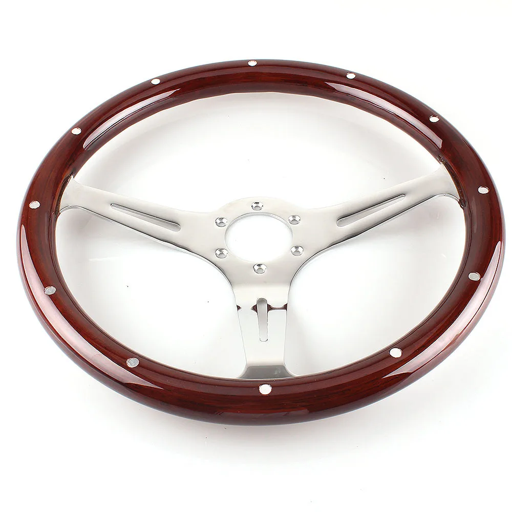 

Automobile Modified Steering Wheel 380mm Racing Sports General Mahogany Porous Classic Car Steering Aluminum Alloy Wheel
