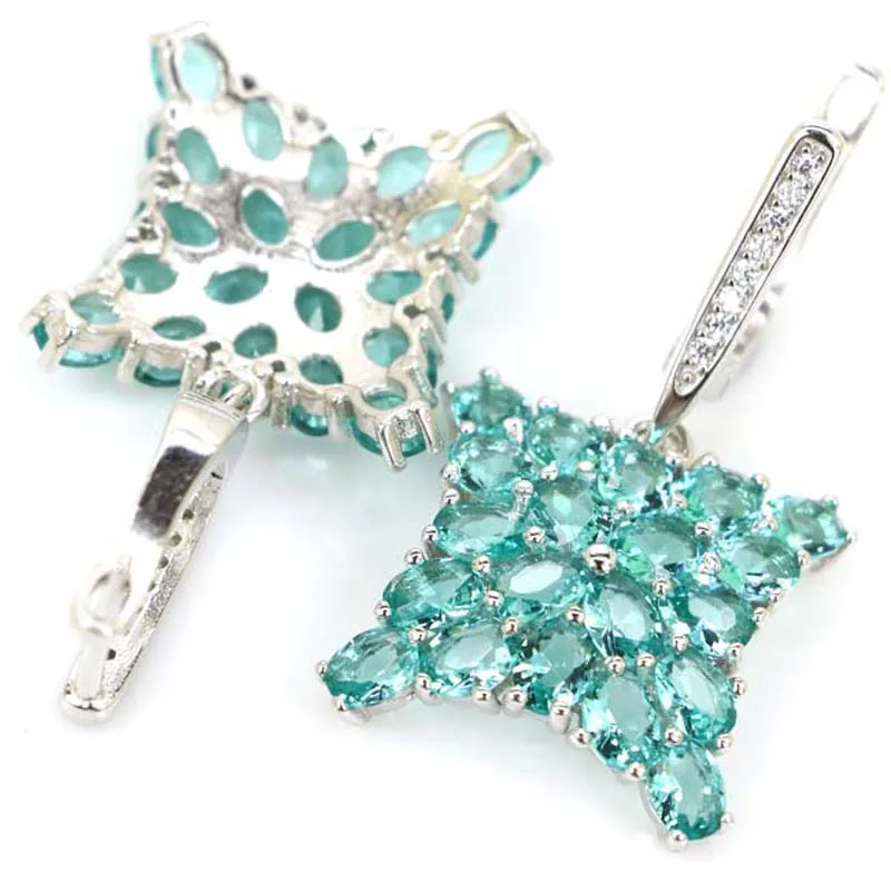 

32x18mm Jazaz Luxury Square Created Golden Citrine Pink Tourmaline Aqumarine CZ Real 925 Solid Sterling Silver Earrings