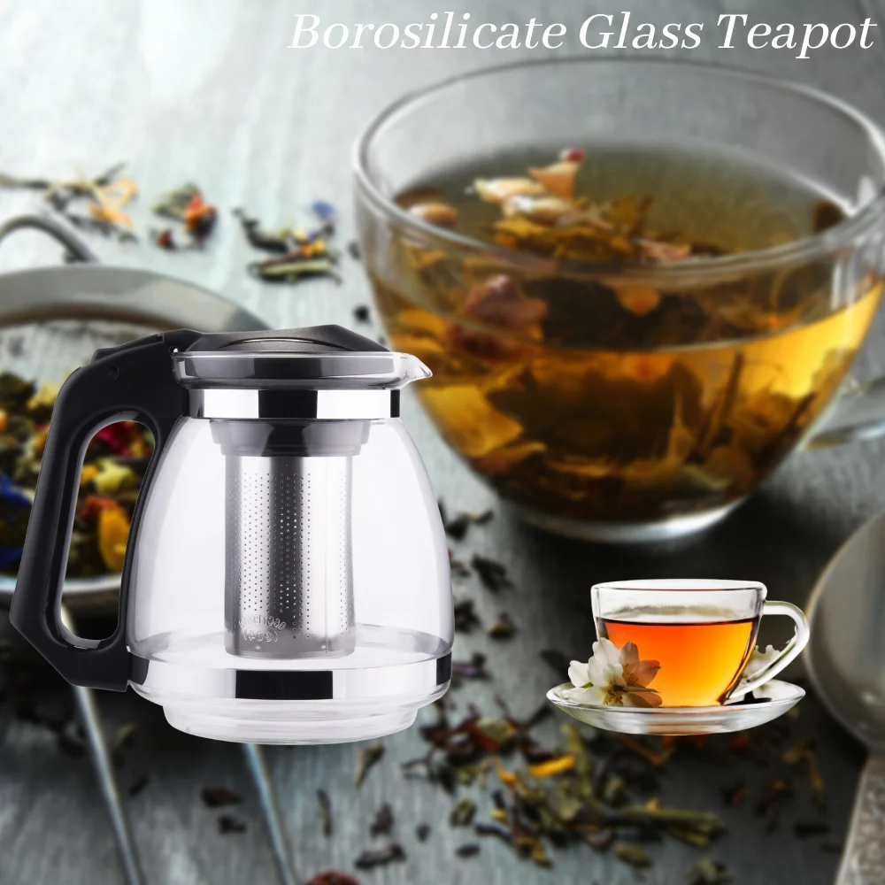 

Heat Resistant Borosilicate Glass Teapot With Stainless Steel Infuser 1500Ml Tea Pot Tool Kettle Set Leaf Herbal Coffee Flower